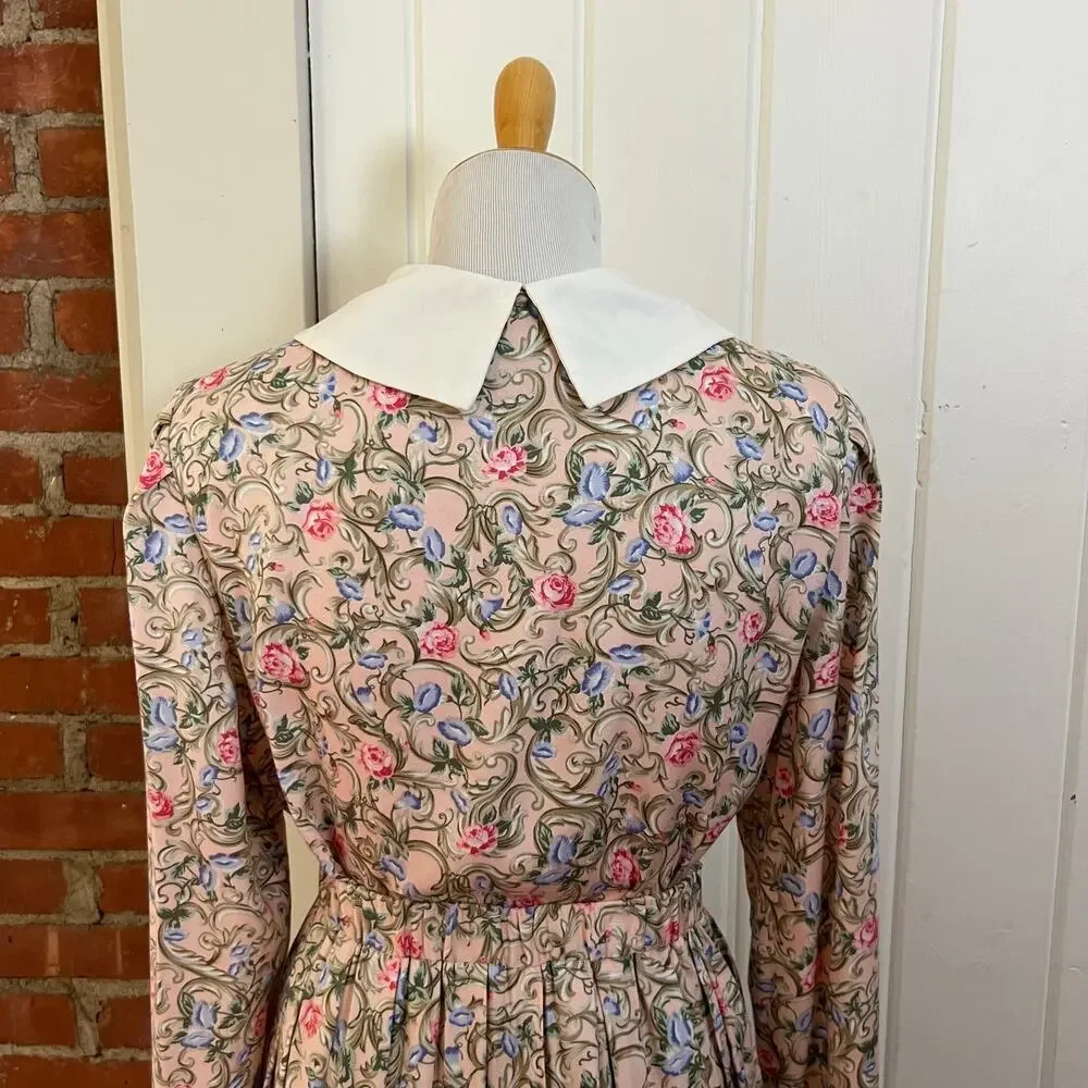 Vintage 90s Susan Bristol Floral Rayon Matching Skirt Blouse Set Pink USA 8